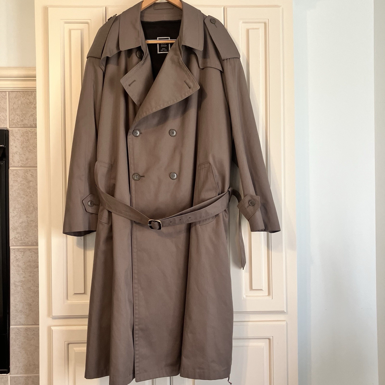 Vintage Christian Dior Monsieur 48r Tan Lined Wool Trench Coat Belted Waist